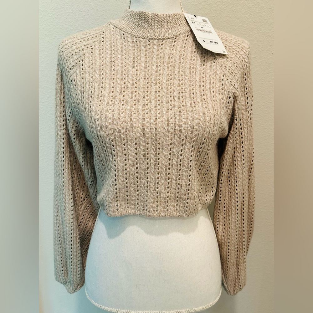 NWT Zara Women’s Size Medium Cropped Open Knit Sweater